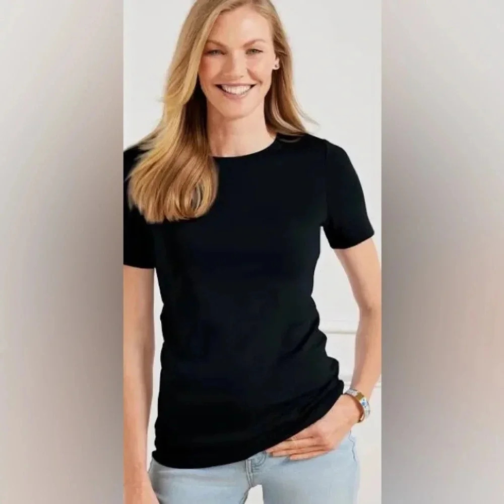 TALBOTS BLACK PERFECT TEE MEDIUM BLACK